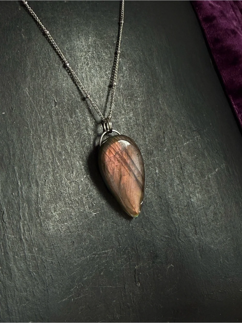 Labradorite Teardrop Pendant Necklace - Rose Flash natural  crystal jewelry